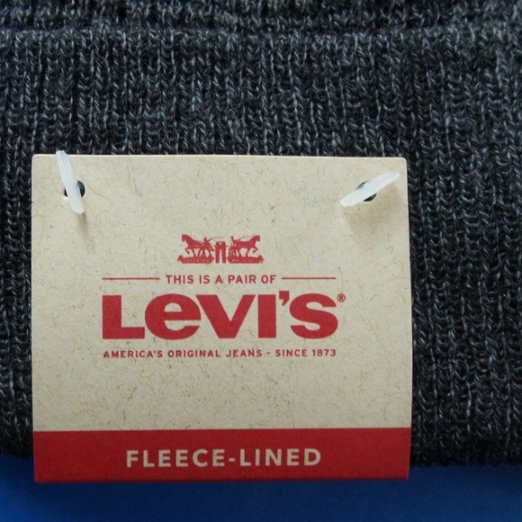 Levi's Men's Logo Beanie Hat Charcoal Fleece Lined - Picture 7 of 7